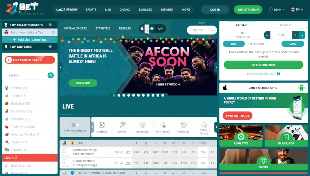 22Bet Sportsbook and Casino Screenshot